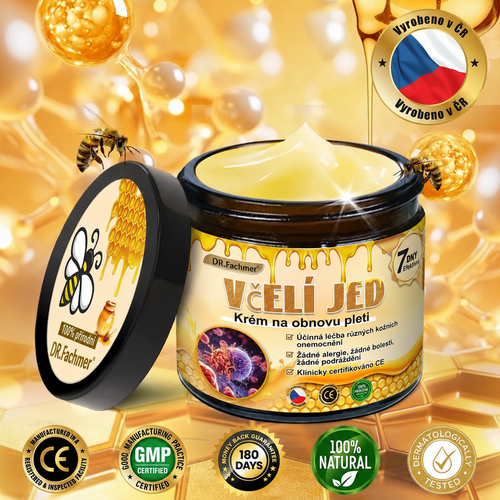 ⚡Dermatologicky a klinicky testováno👩‍⚕️DR.Fachmer®Bee Venom Krém na obnovení pleti🐝 pomáhá při léčbě kožních problémů, jako jsou: vrásky, jizvy, pigmentové skvrny, strie, akné, psoriáza, ekzém, kožní změny, podráždění, záněty a další kožní problémy.