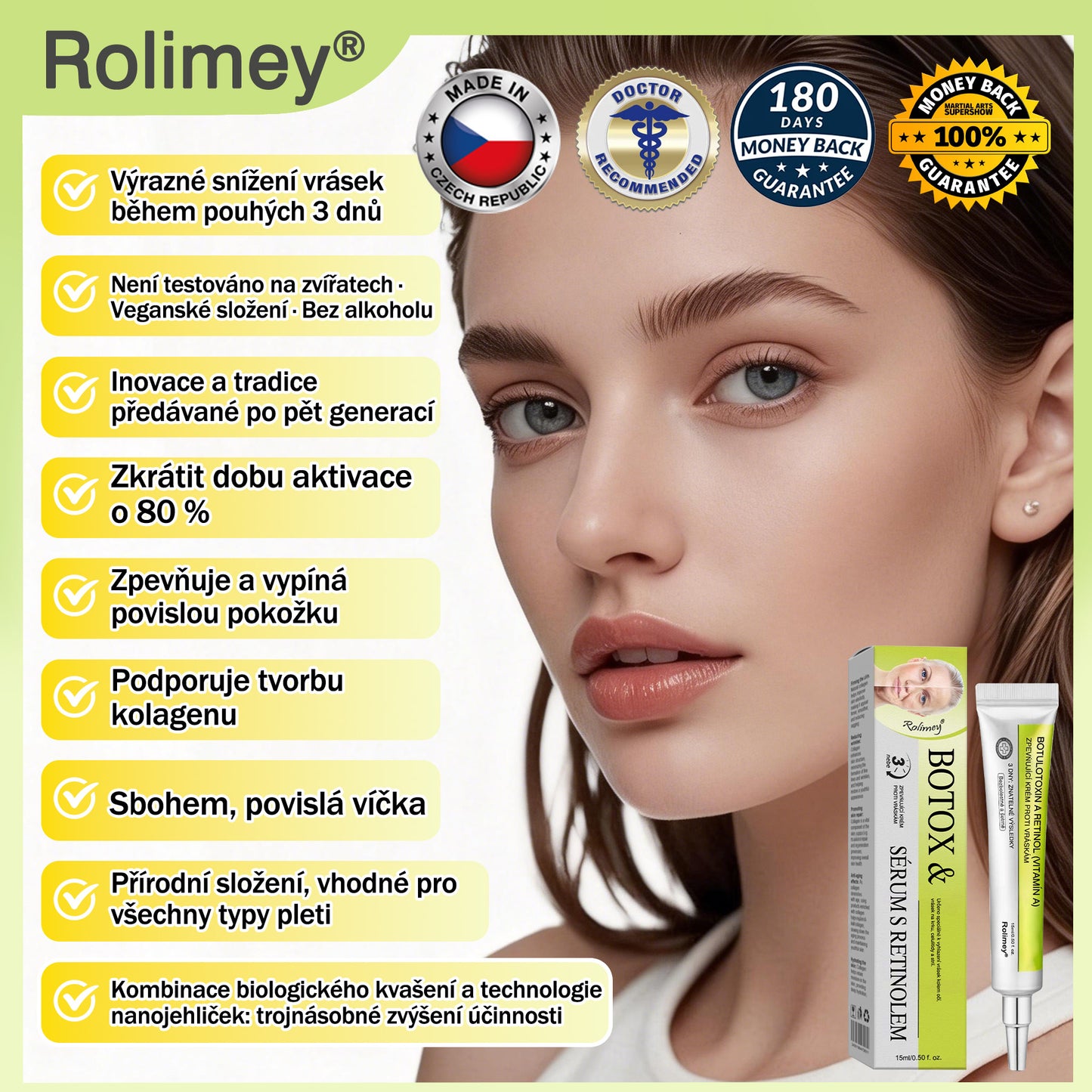 🔔Vyrobeno a odesláno z České republiky | Rolimey® Botox & Vita-A Retinol Shot Krém na vrásky a zpevnění pokožky – Poslední den akce 70% SLEVA