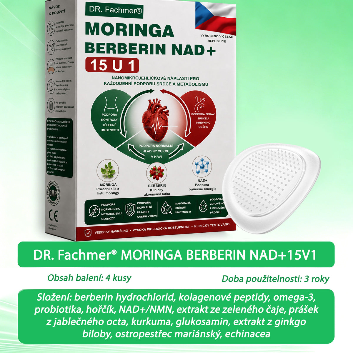 🏆 DR.Fachmer® Moringa + Berberin + NAD+ 15v1 nano-mikrojehličková náplast | Nová generace péče o tělo s pokročilou nano formulí ✨