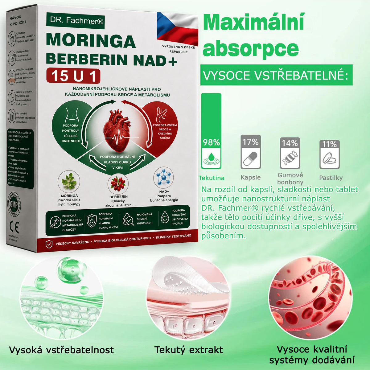 🏆 DR.Fachmer® Moringa + Berberin + NAD+ 15v1 nano-mikrojehličková náplast | Nová generace péče o tělo s pokročilou nano formulí ✨