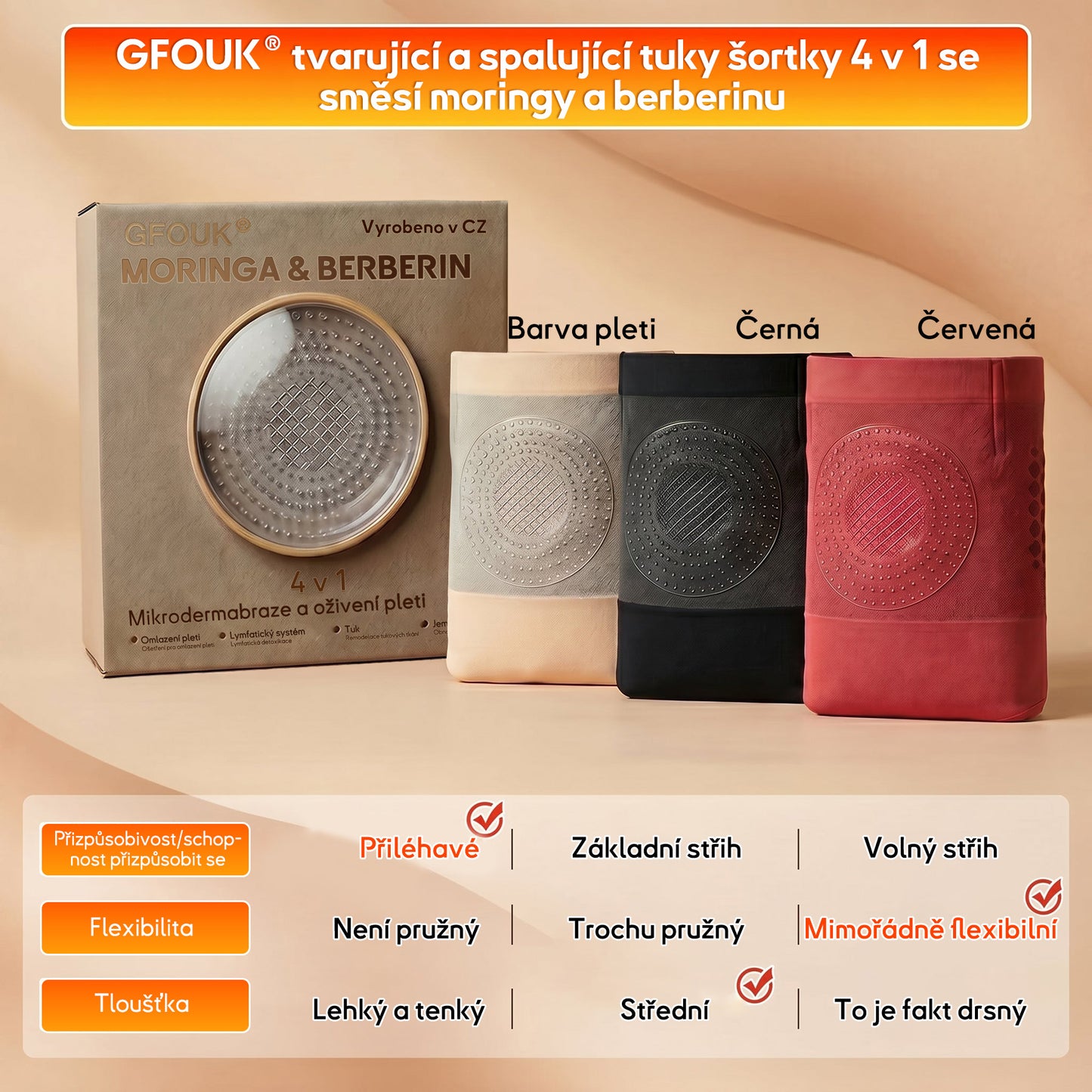 🧩🧩Oficiální obchod značky | 🎁GFOUK® 2026 Moringa a berberin 4 v 1 – mikročásticové tvarovací šortky na spalování tuku